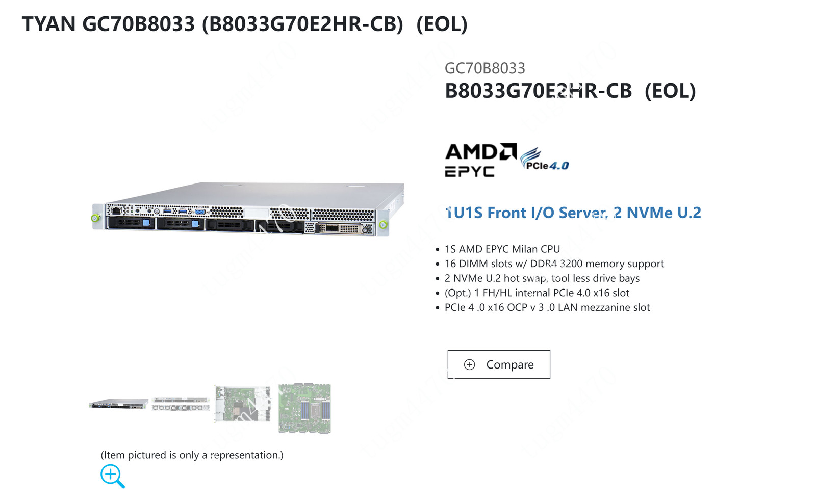 AMD EPYC 7663+TYAN GC70B8033 2.00GHz 56-Cores (B8033G70E2HR-CB) 1U server