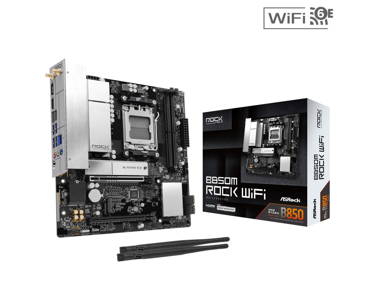 ASRock B850M Rock WiFi AM5 AMD B850 Micro ATX Motherboard