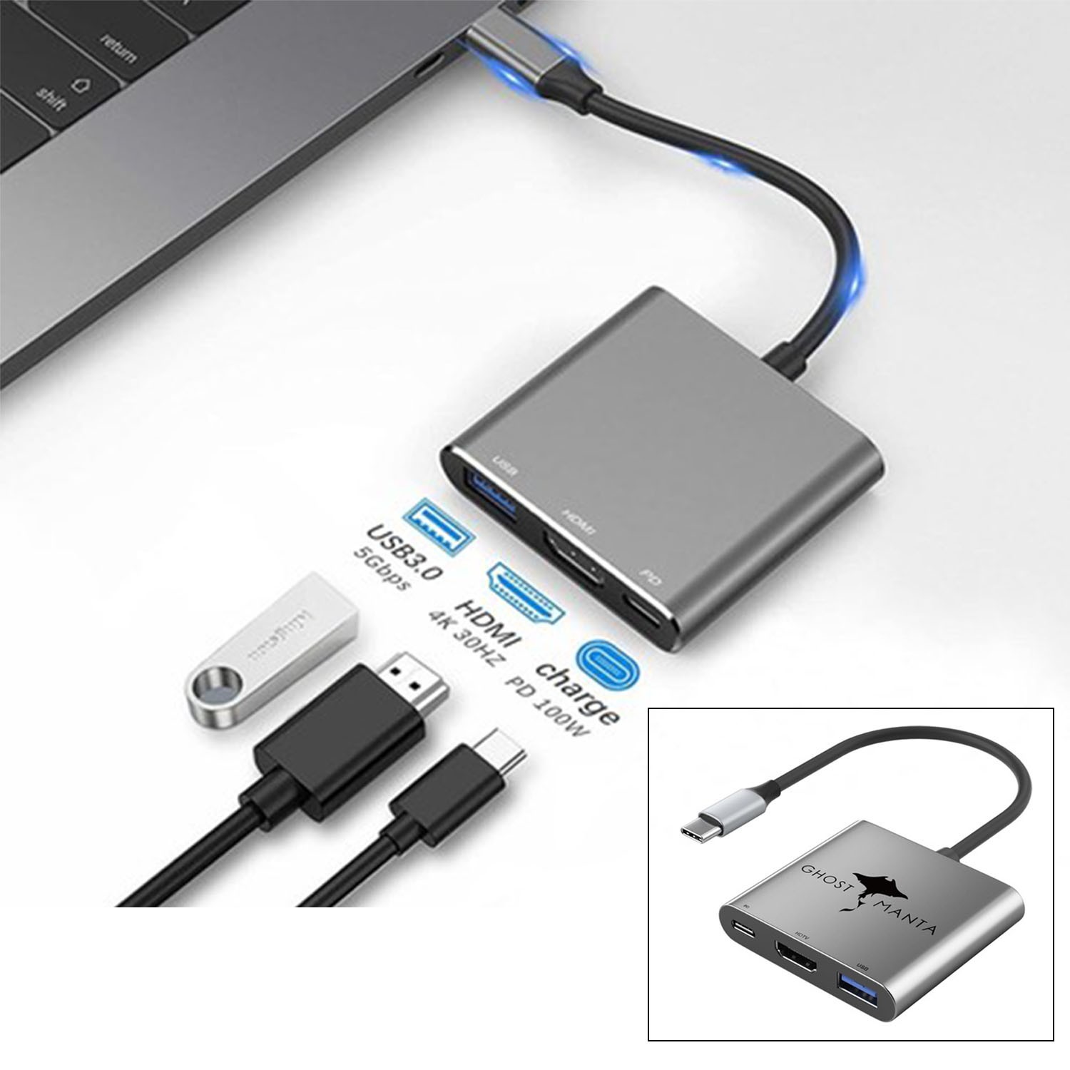 USB C to HDMI Adapter, 4K USB C Hub, HDMI to USBC Multiport Digital AV Converter