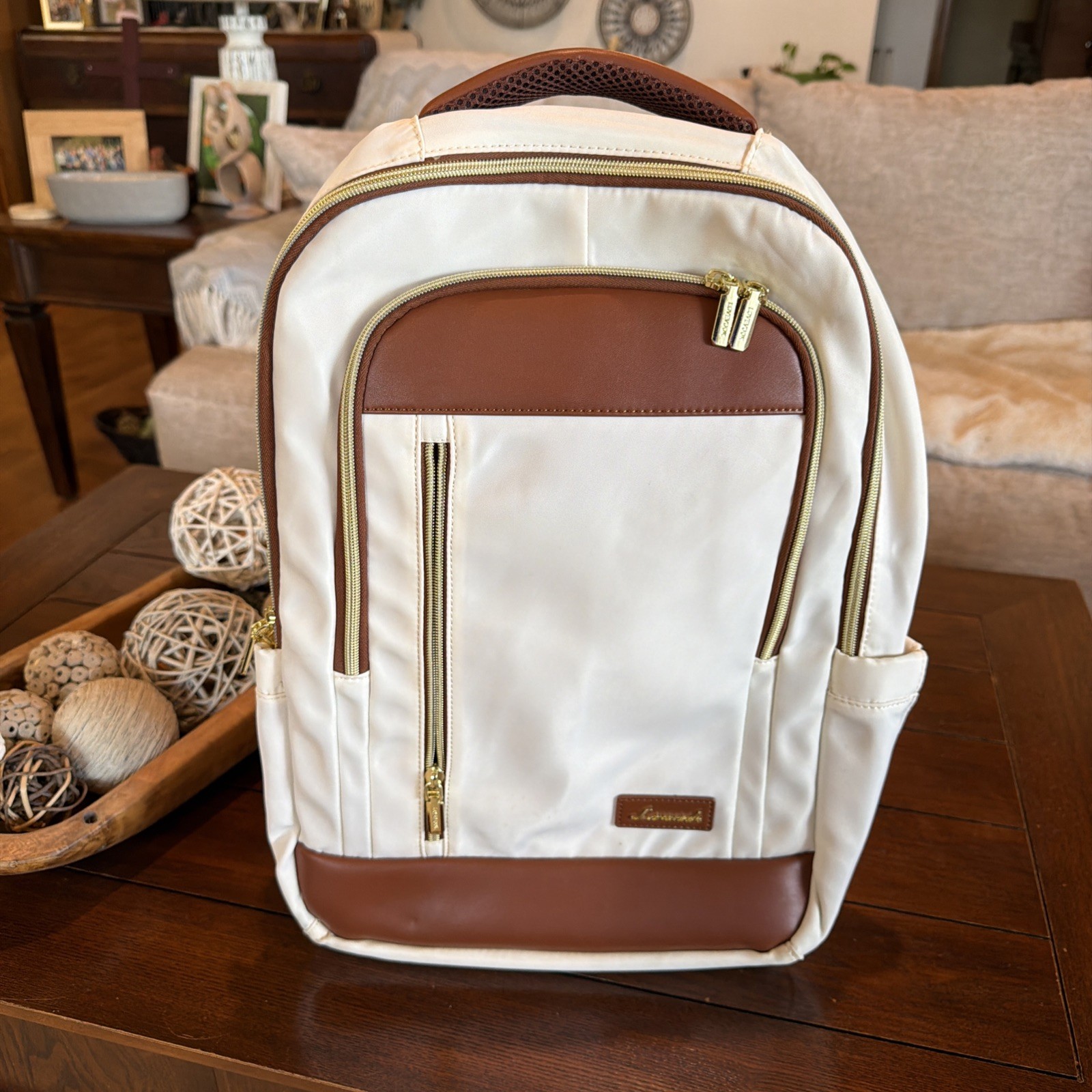 LOVEVOOK Women's Laptop Backpack 17-inch Beige and Brown Travel Backpack