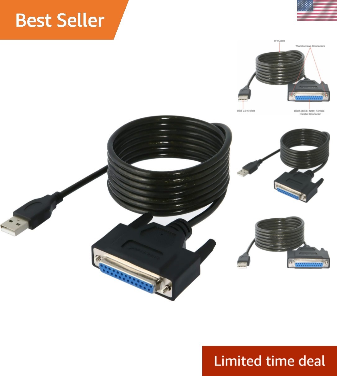 Versatile USB 2.0 to DB25 Parallel Printer Adapter - Easy Connection Solution
