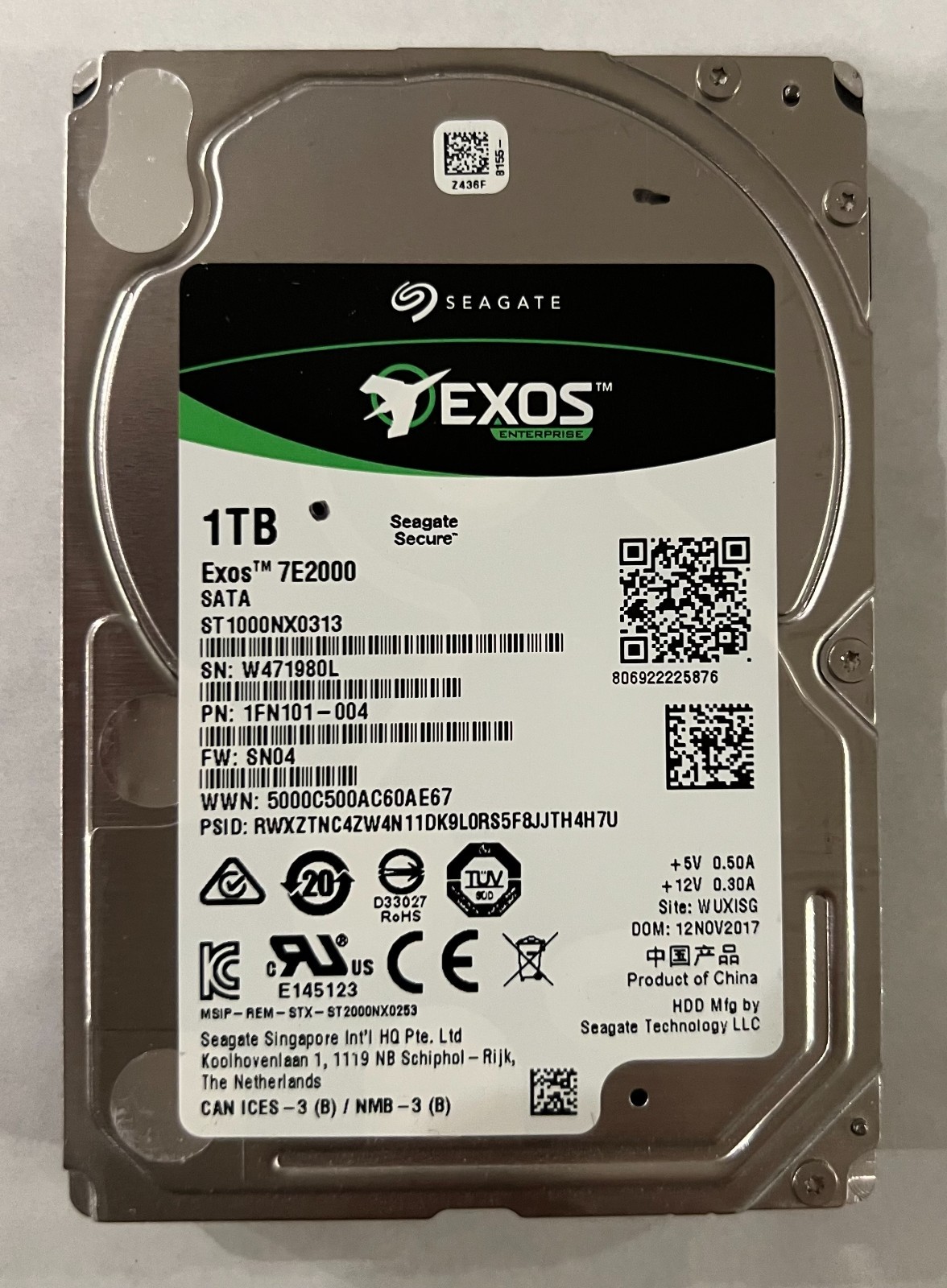 Seagate Exos 7E2000 1TB 512e SAS 6Gb/s 7200 RPM Enterprise HDD ST1000NX0313