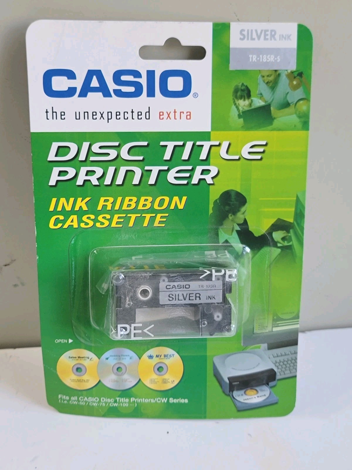 Casio TR-18SR-S Silver Ink Disc Title Printer Ink Ribbon Cassette Sealed