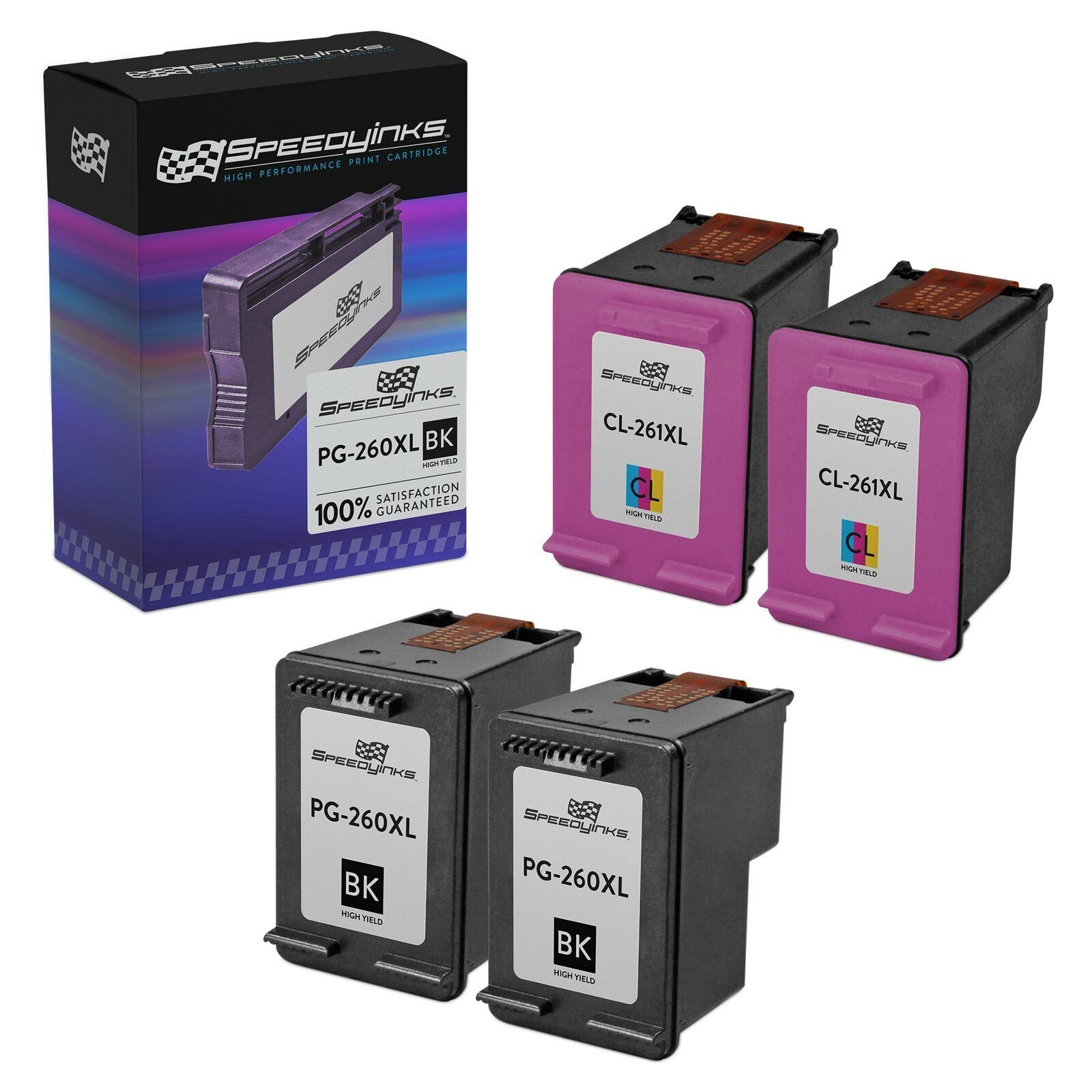 Speedy Replacements for Canon PG-260XL & CL-261XL HY Ink 4PK 2 Black 2 Color