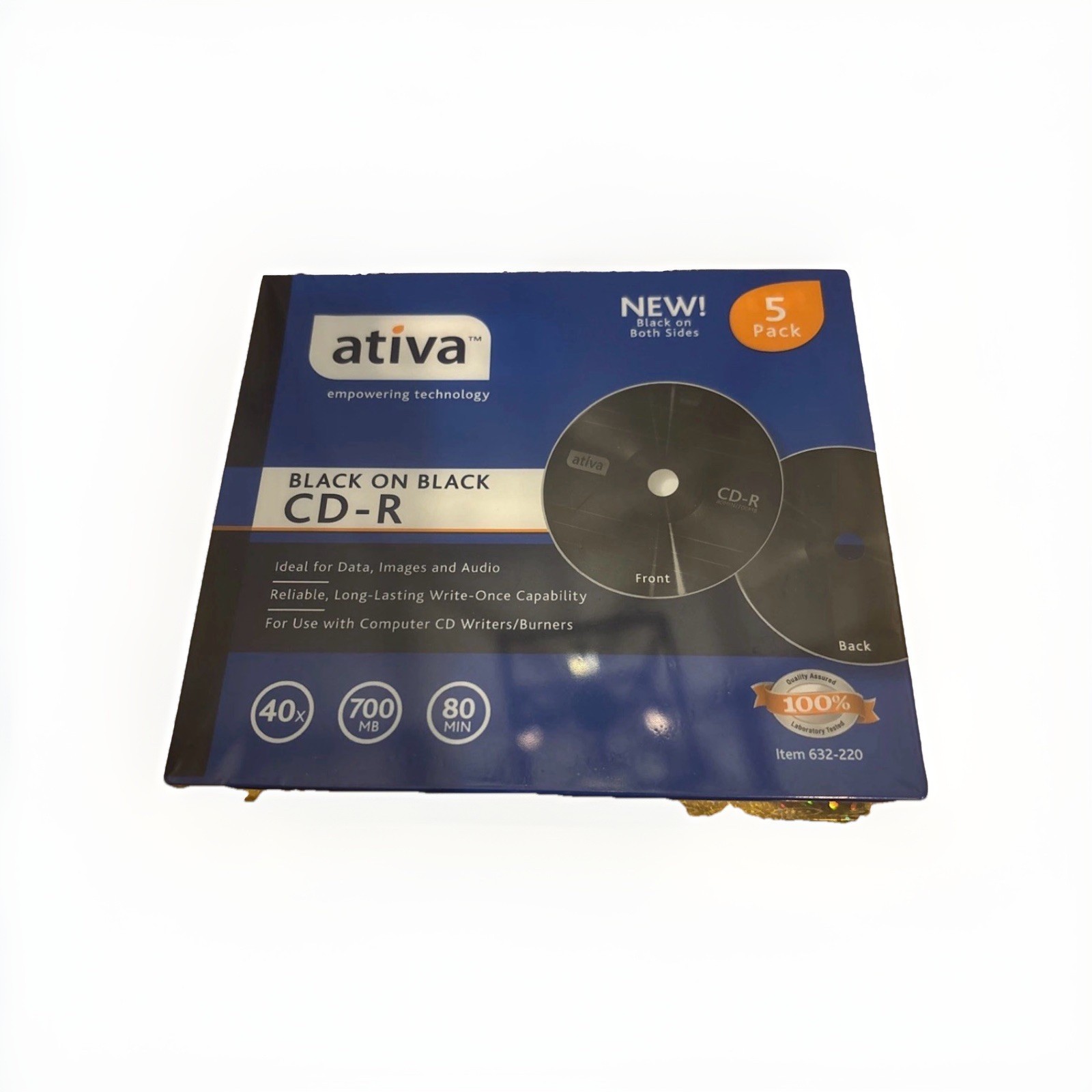Ativa Blank Black on Black 2 sides CD-R Blank Discs 5 Pack 700MB 80 Min New W6