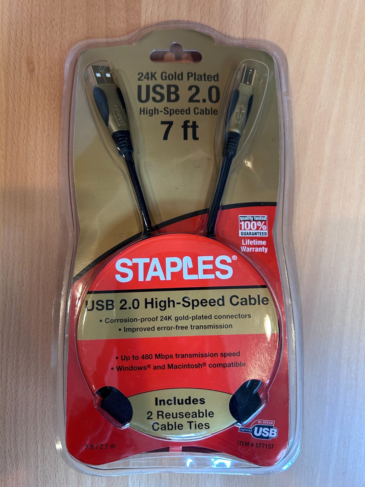 Staples 24K Gold Plated USB 2.0 high-Speed Cable 7ft 