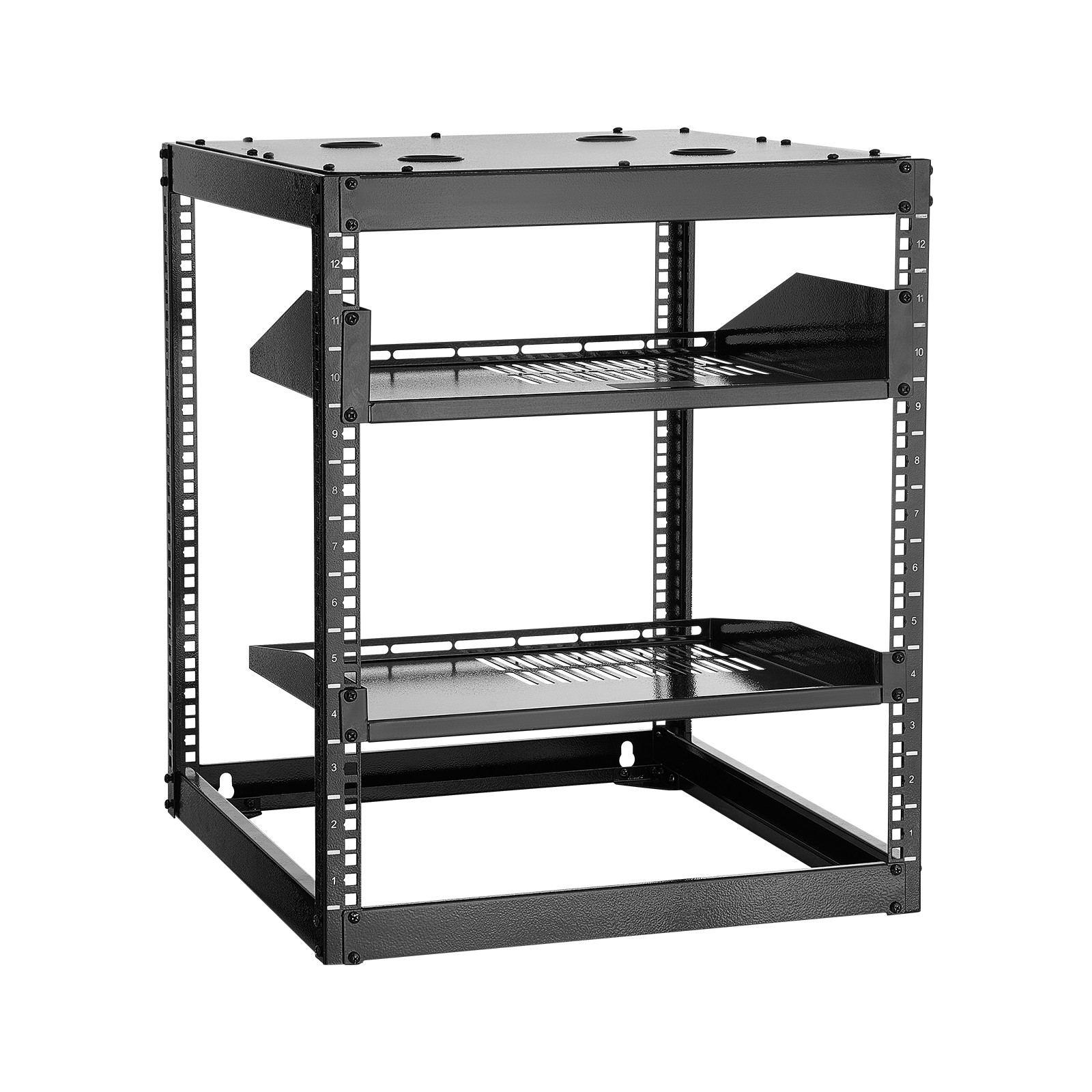 VEVOR 12U Open Frame Network Rack Wall Mounted Server Rack 4 Post with Shelves