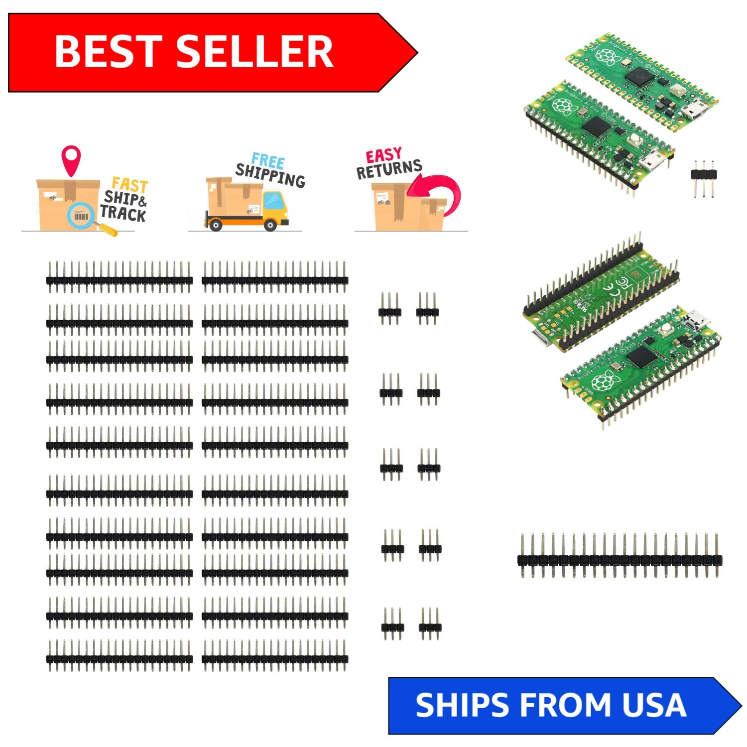 High-Quality 30 Male Headers for Raspberry Pi Pico - Ideal for Projects