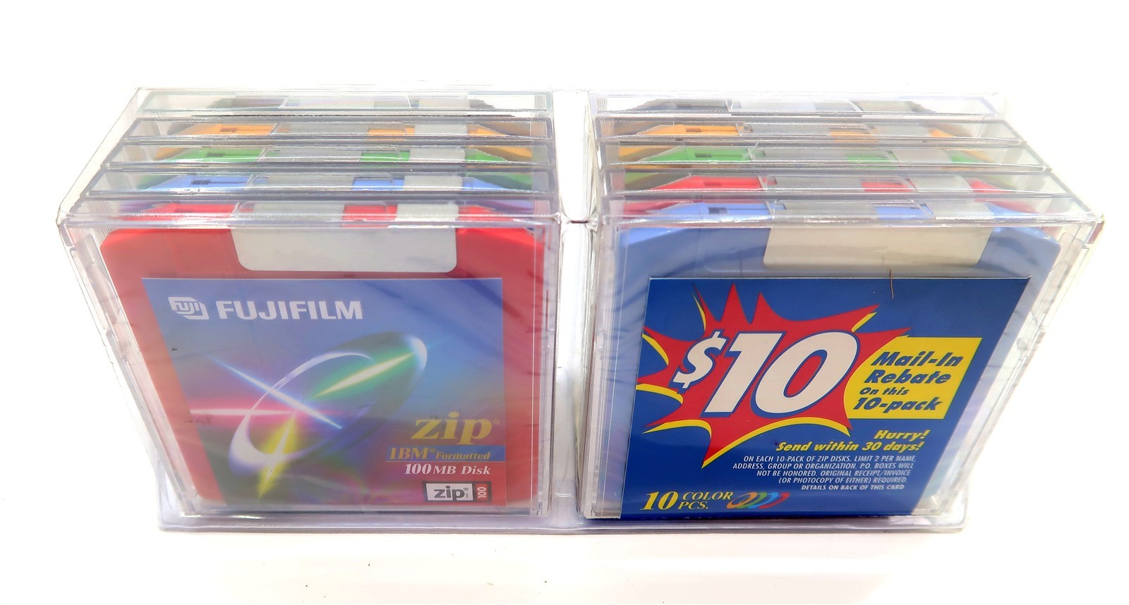 10 Pack NEW FUJIFILM ZIP 100MB Disks Iomega IBM Formatted FACTORY SEALED LOT