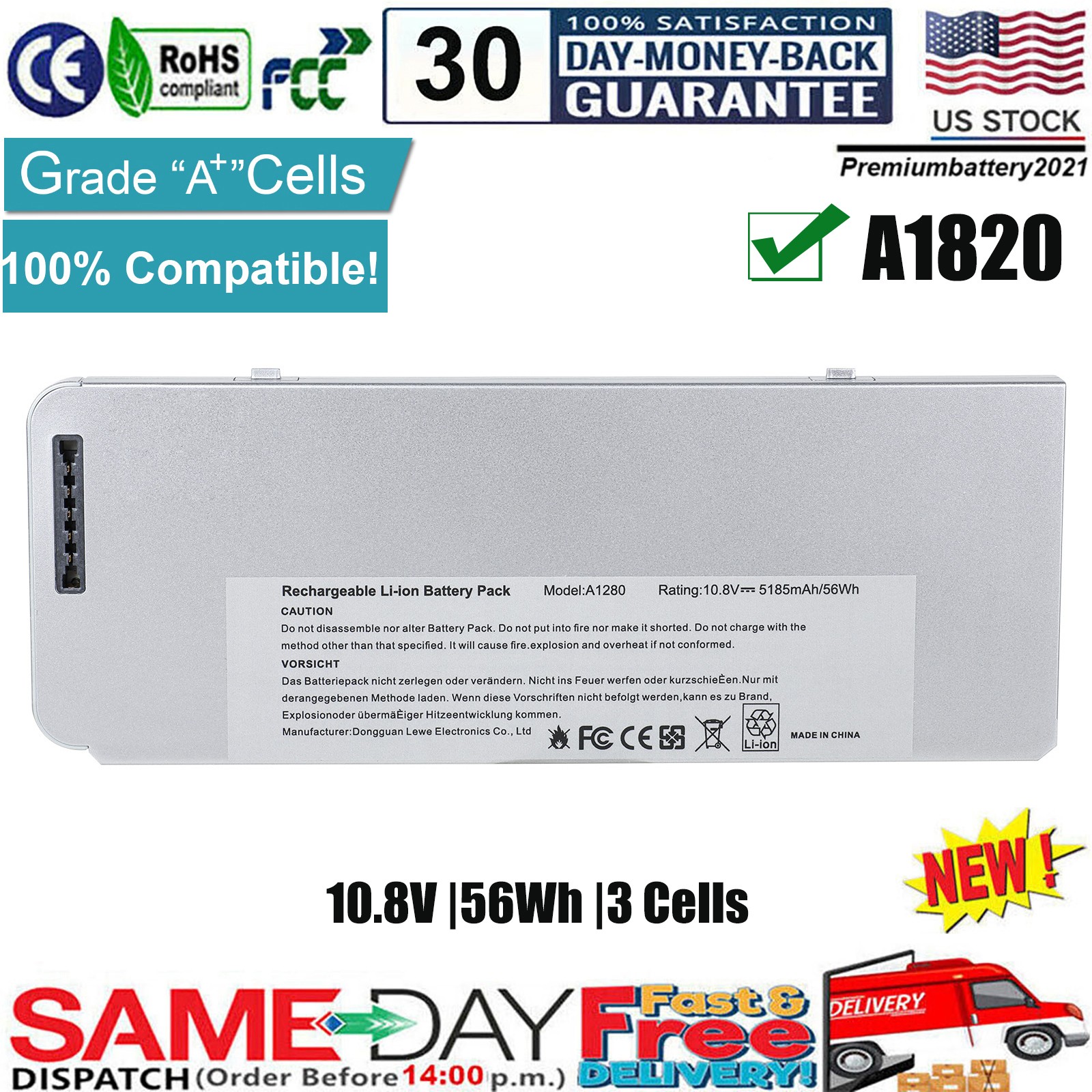 A1280 Battery for Apple MacBook 13" A1278 Aluminum Unibody Late 2008 MB771 MB466