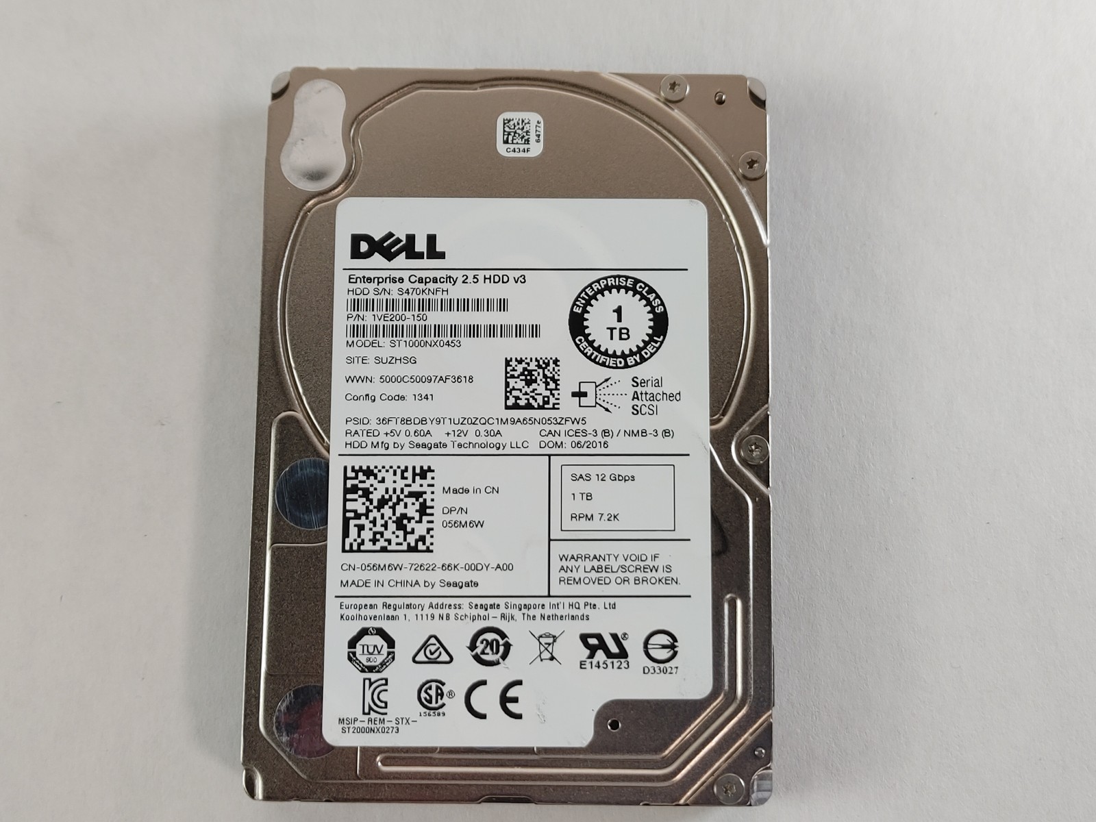 Lot of 5 Seagate Dell ST1000NX0453 1 TB SAS 3 2.5 in 7.2K Enterprise Hard Drive