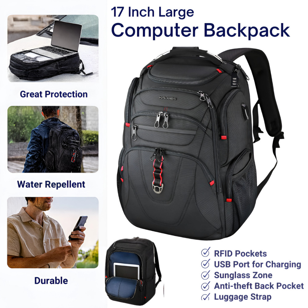TSA Travel Laptop Backpack 17.3 Inch XL Computer Bag with USB Port RFID Daypack