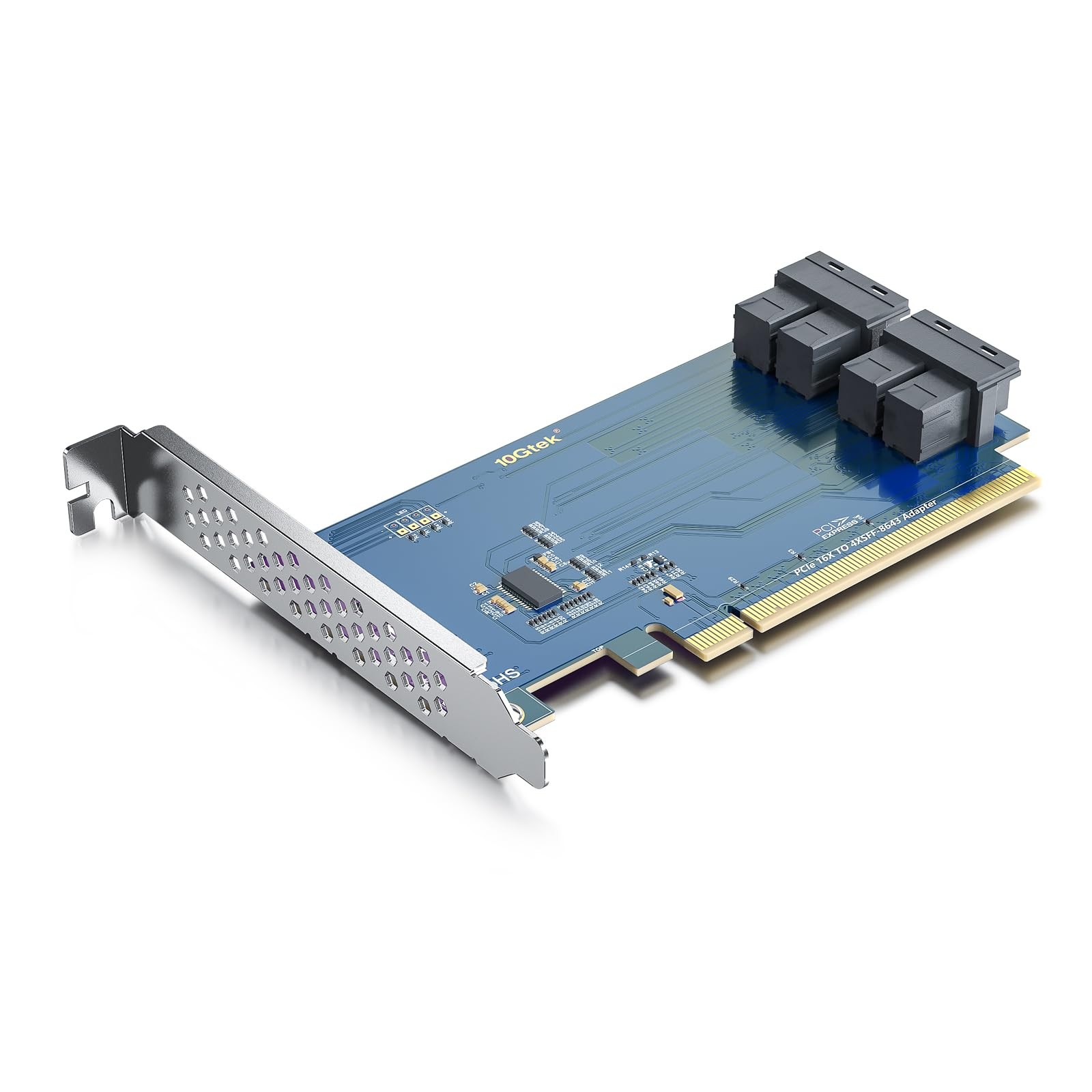 HFiber PCIe X16 to SFF-8643 Adapter for U.2 SSD, Quad SFF-8643 Port, Require...