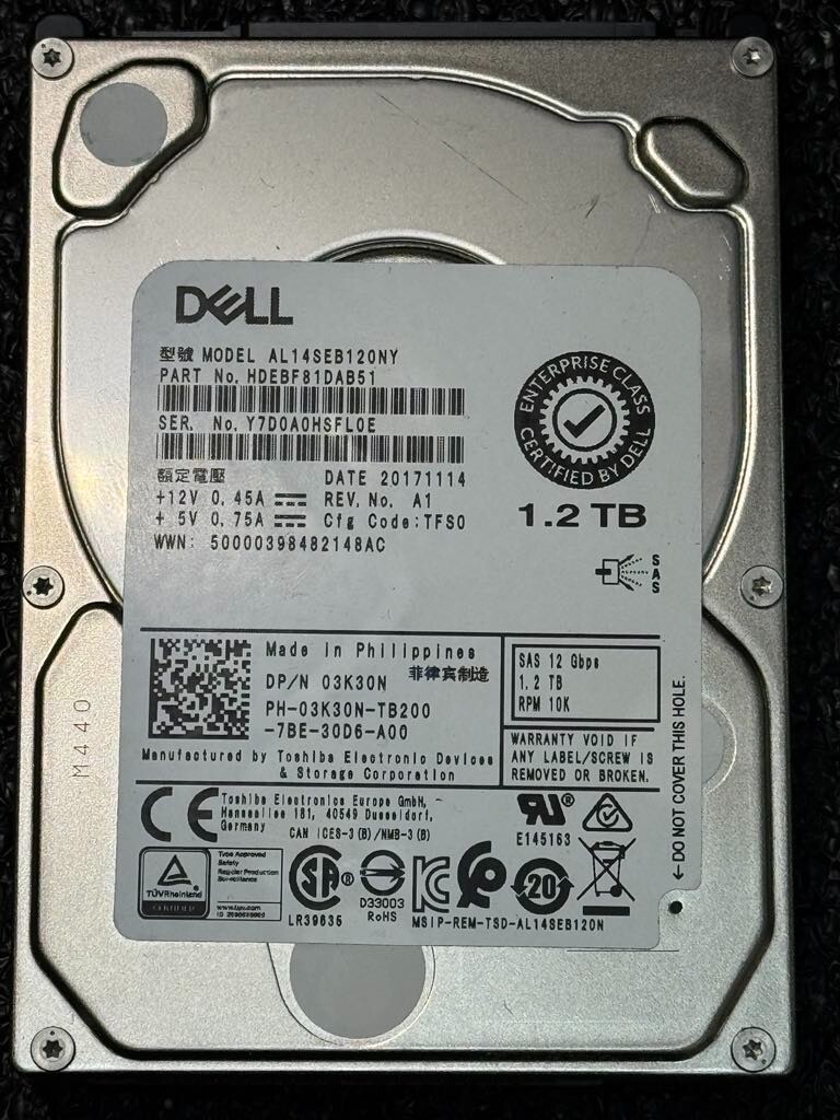 DELL 3K30N AL14SEB120NY HDEBF81DAB51 1.2TB 10K RPM Cache 128 MB 12Gbps SAS 2.5"