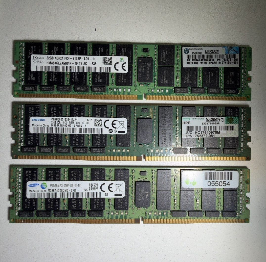 [ BULK LOT OF 3 ] 32GB 4DRx4 PC4-2133P DDR4 17000 LRDIMM ECC Server RAM