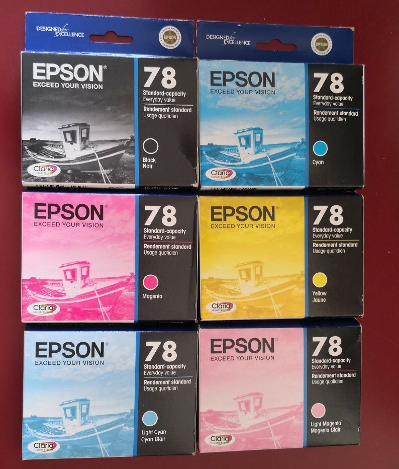 2016 NIB Set 6 Genuine Epson 78 Ink T0781 and T0782 T0783 T0784 T0785 T0786
