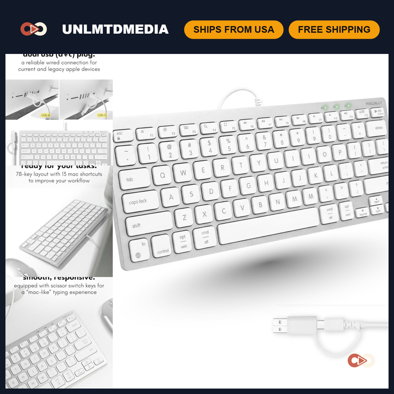 USB C Wired Keyboard for MacBook Pro/Air, iMac, MacMini - Compact & Versatile