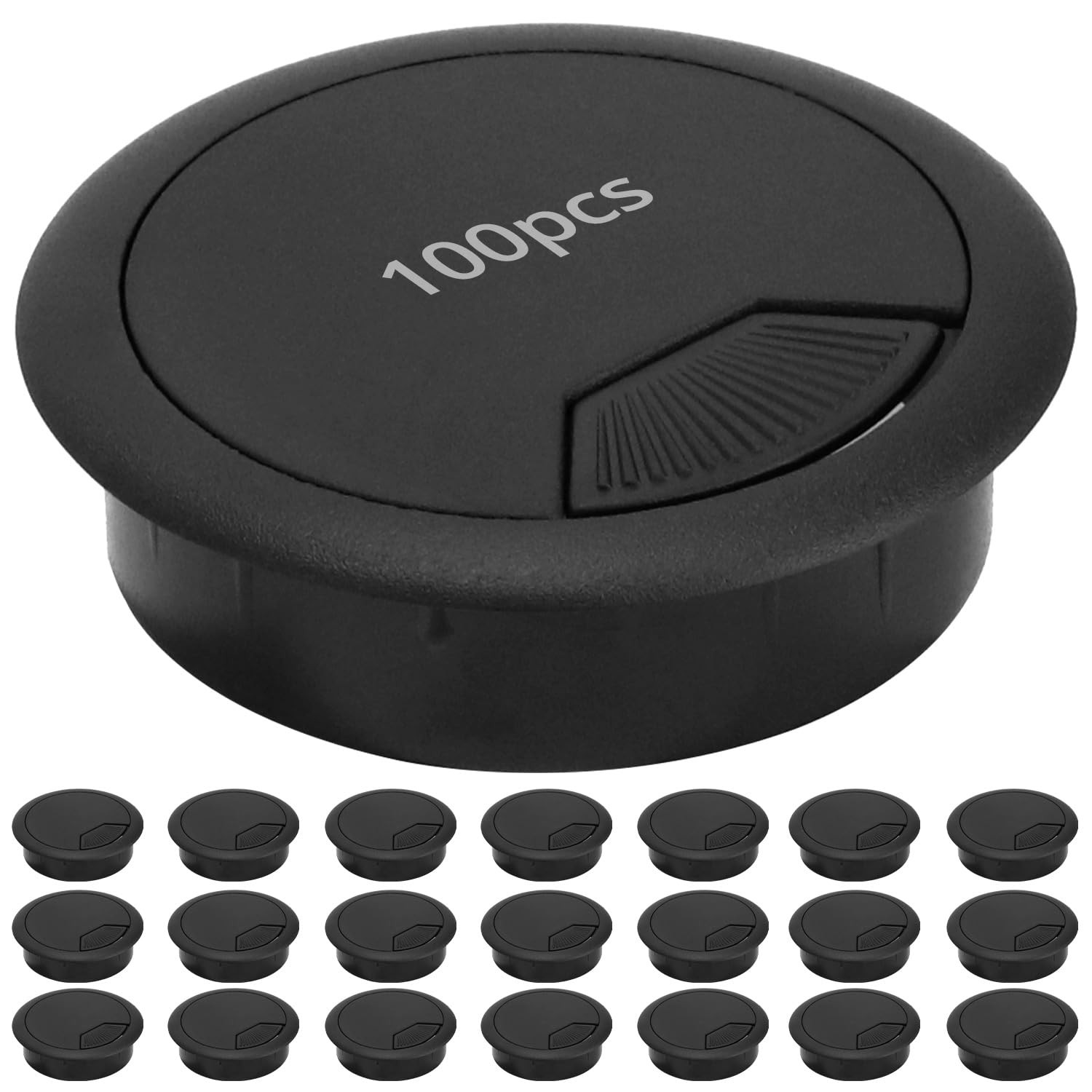 100 Pack 2 Inch Desk Grommet Cable Cover, Snap-In Wire Organizer Black Office