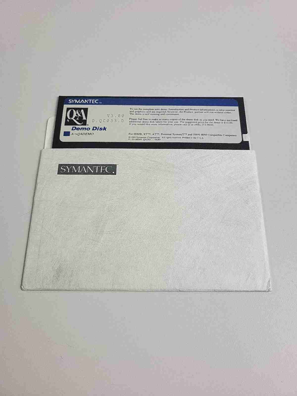 Vintage Software 1986 SYMANTEC Q&A DEMO DISK 5.25" Floppy Disk 5 1/4"