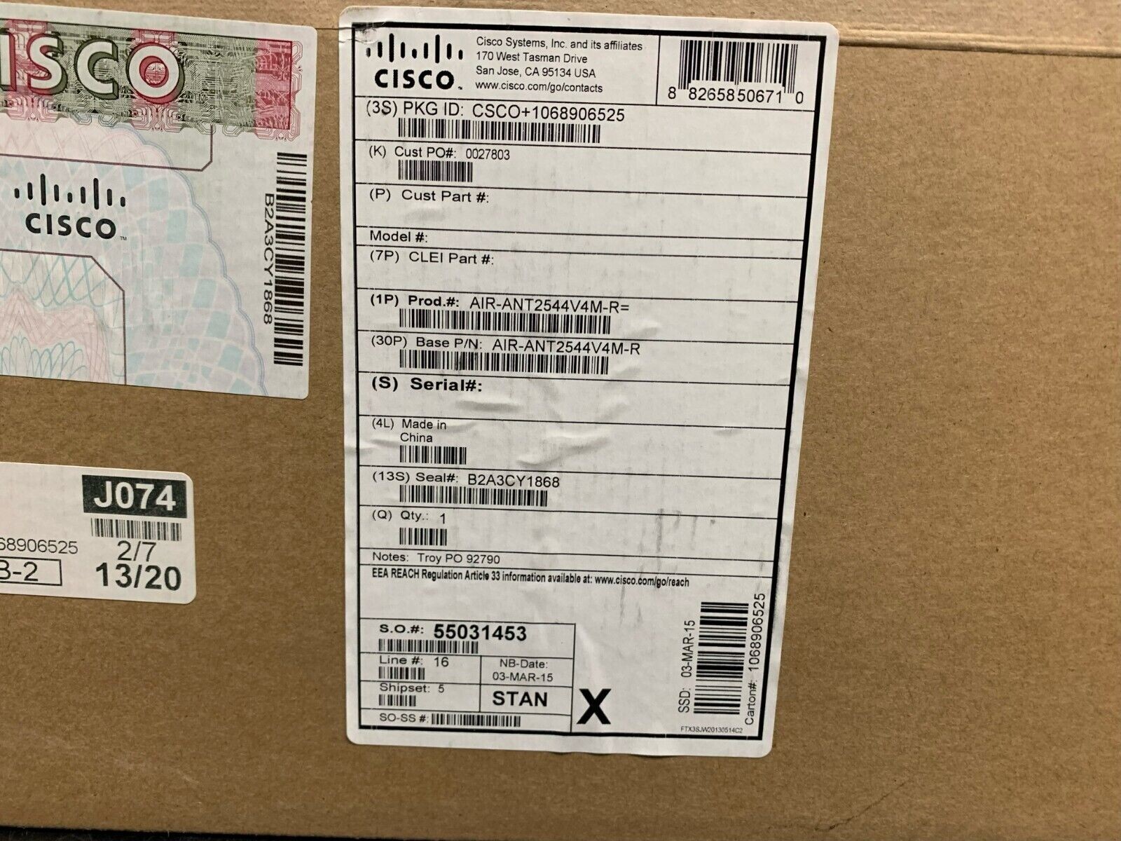 Cisco Aironet  AIR-ANT2544V4M-R8 Antenna - Dual Band B2A3CY1868 NEW OPEN BOX