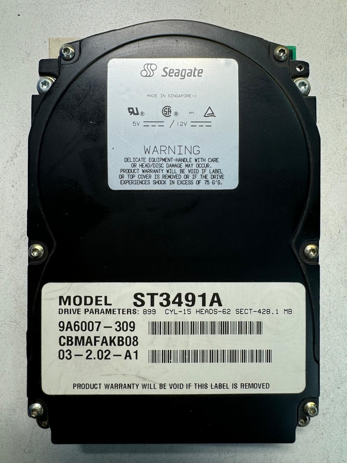SEAGATE ST3491A 9A6007-309 CBMAFAKB08 428.1MB 3.8K RPM 16.6MBps ATA 3.5" HDD