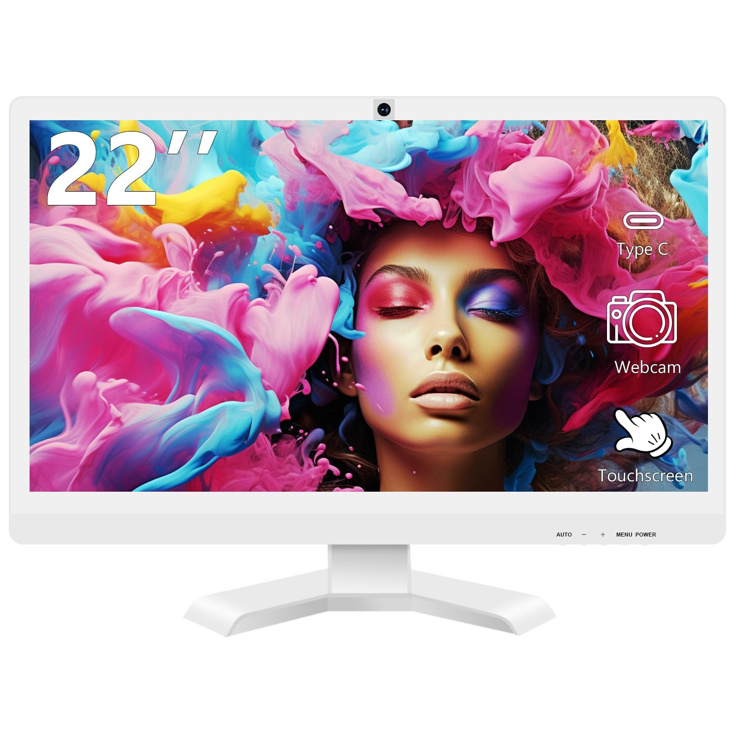 Pisichen 22 inch Touch Screen Monitor with Webcam FHD 1920x1080P 22", black
