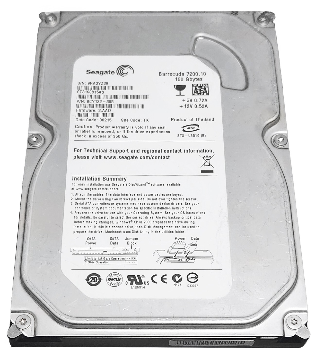LOT OF 2 Seagate Barracuda ST3160815AS 7200.10 160 GB 9CY132-305 - Tested
