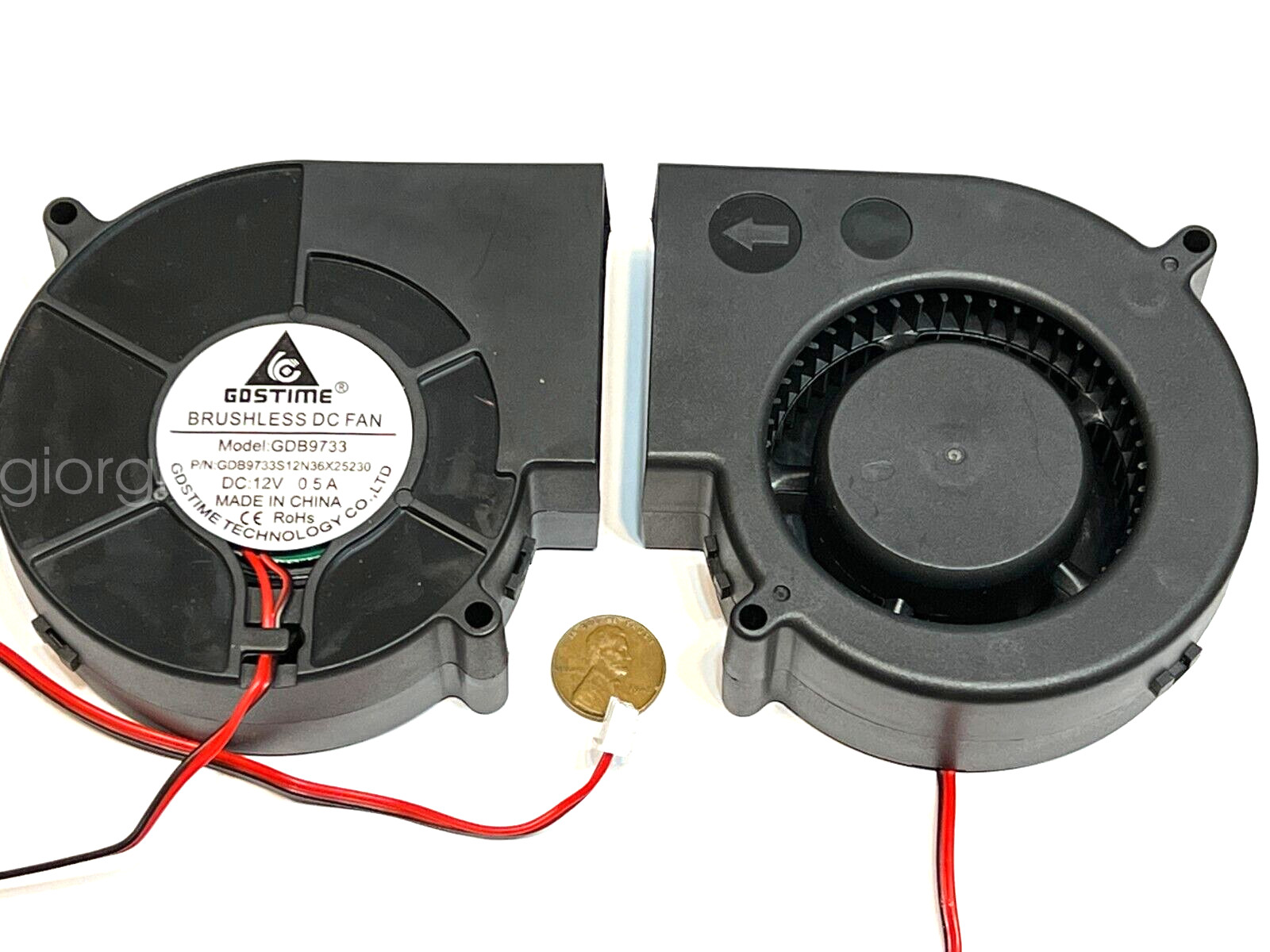 2x Large 9733 Blower Fan 97mm x 33mm 12V DC High Speed 2pin squirrel 90mm 9cm