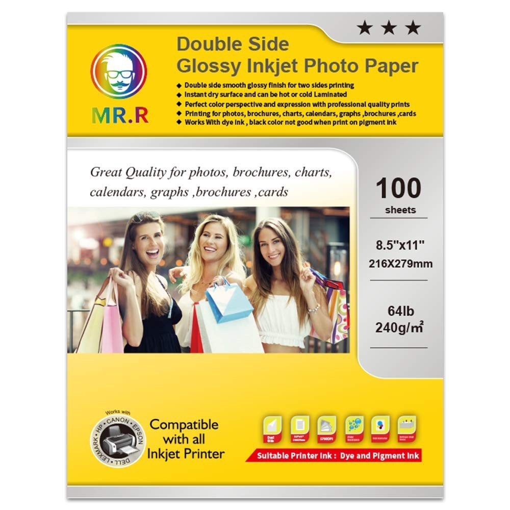 100 PCS 8.5x11 Inch Double Side Glossy Inkjet Photo Paper 64lb 240GSM Sheets
