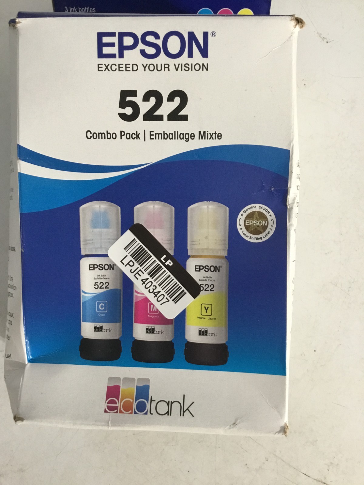 Genuine Epson T522 T522520-S CMY Ink Bottles Cyan Magenta Yellow Exp 05/2029 New