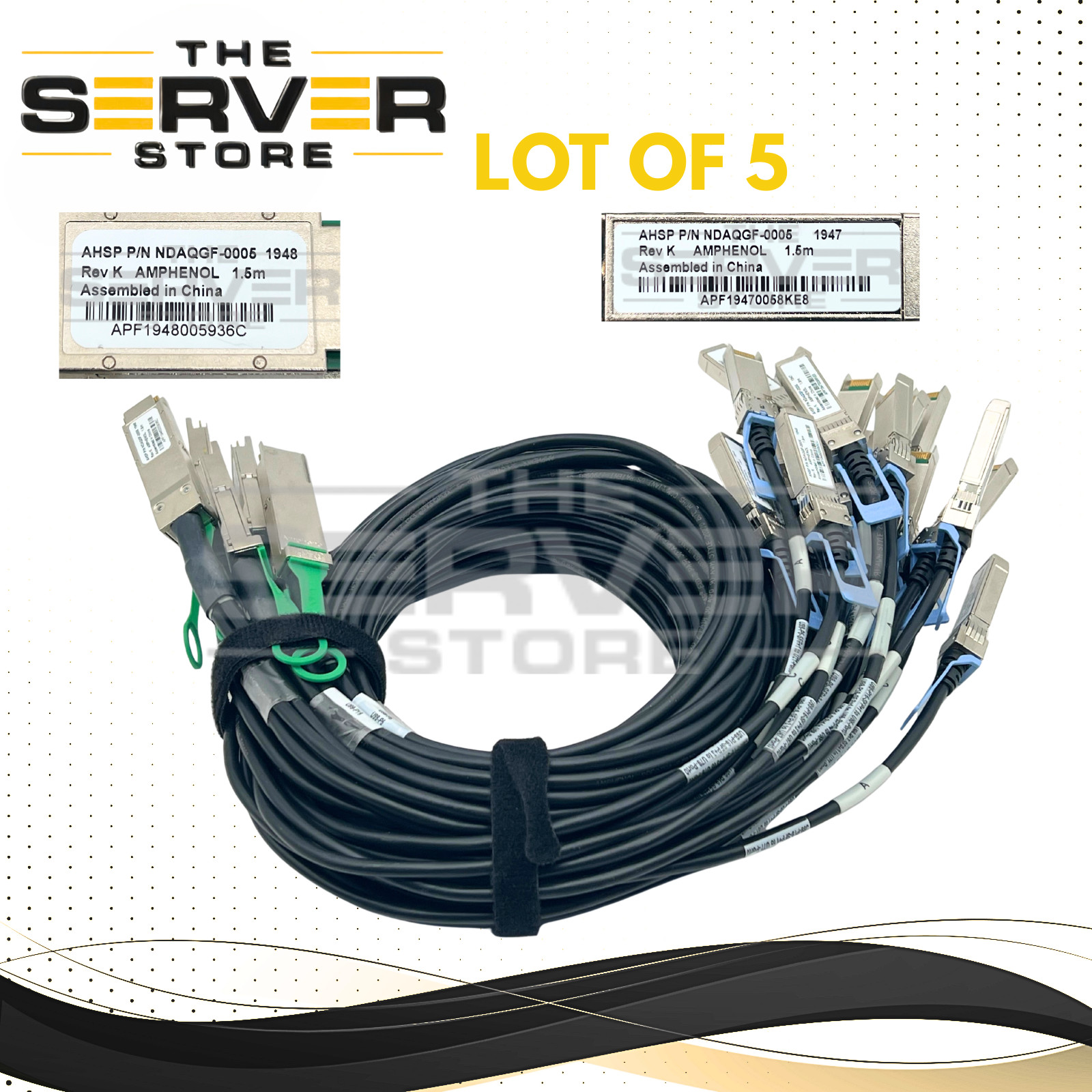 (LOT 5) Amphenol 100G QSFP28 to 4x 25G SFP28 Breakout Cable DAC 1.5M NDAQGF-0005