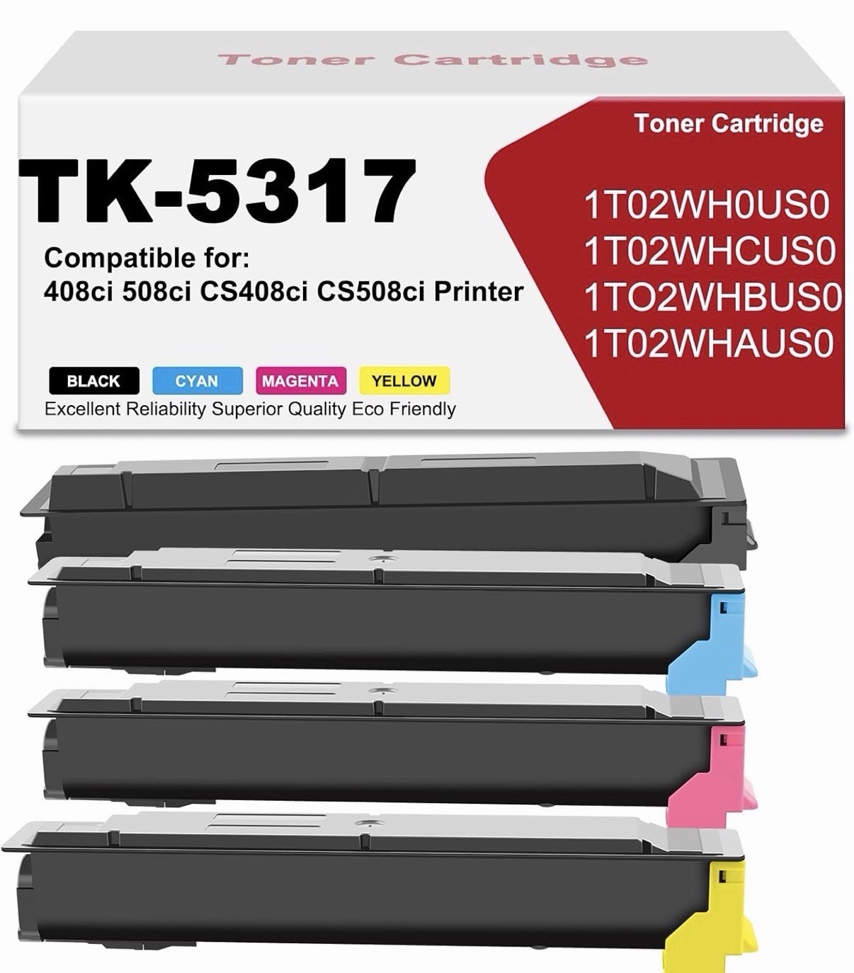 Rioflybee TK-5317 Compatible 4-Color Toner Set w/ Smart Chip for Kyocera 408ci