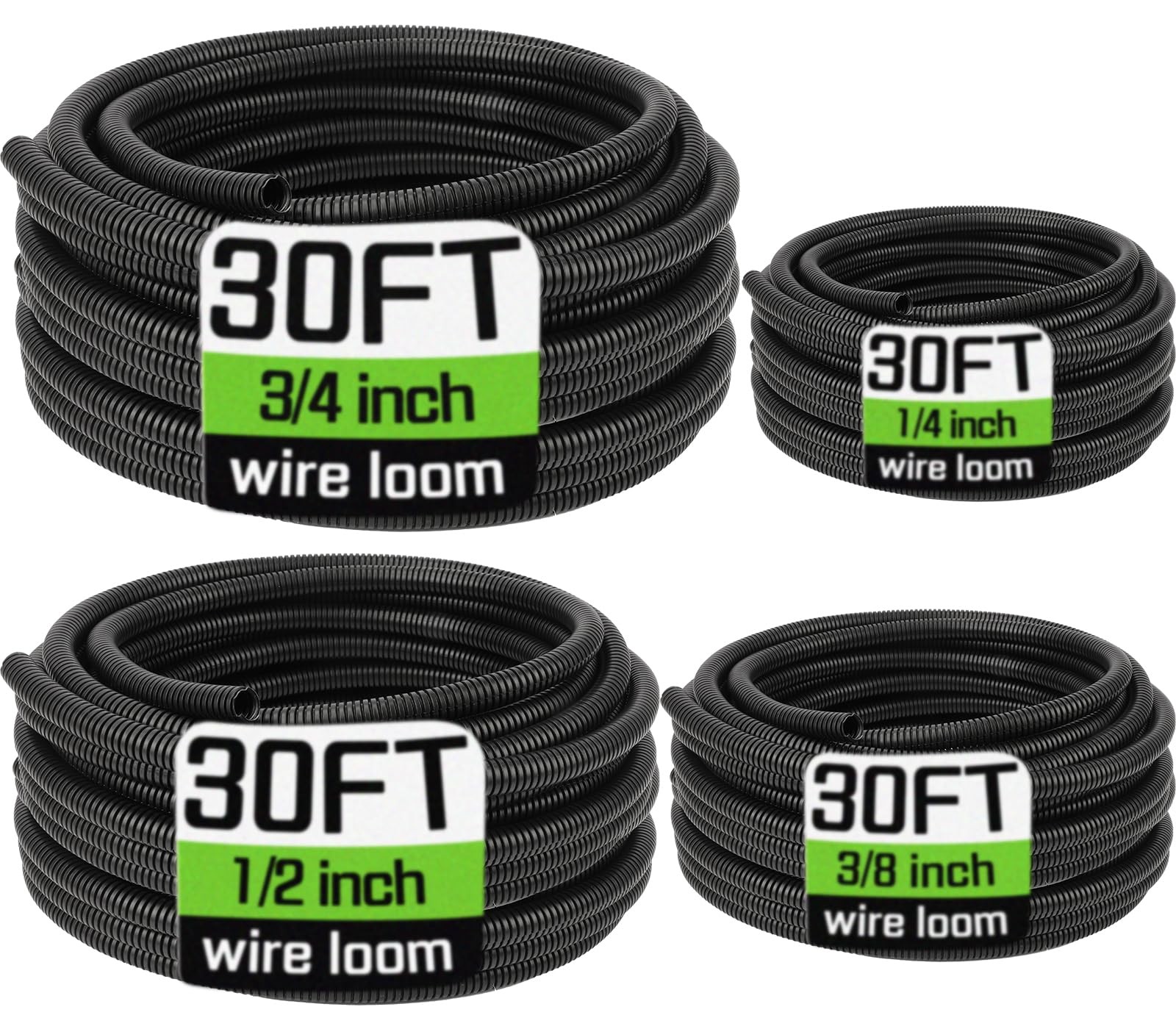 Wire Loom 1/4", 3/8", 1/2", 3/4 Inch x 30 FT, Split Wire Loom Tubing Wire Con...