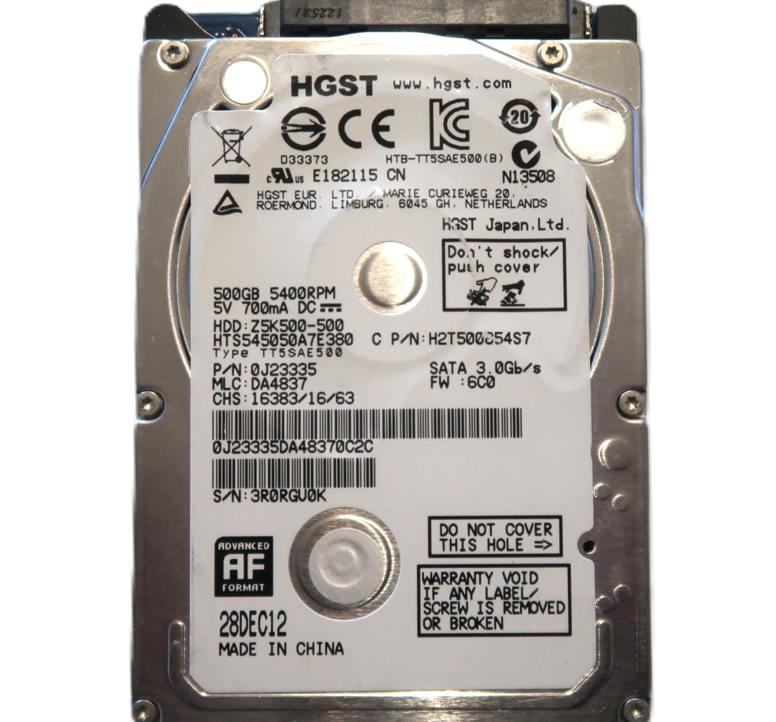Hitachi HTS545050A7E380 0J23335 DA4837 (3R0) China 500gb 2.5" Sata HDD DEC/12
