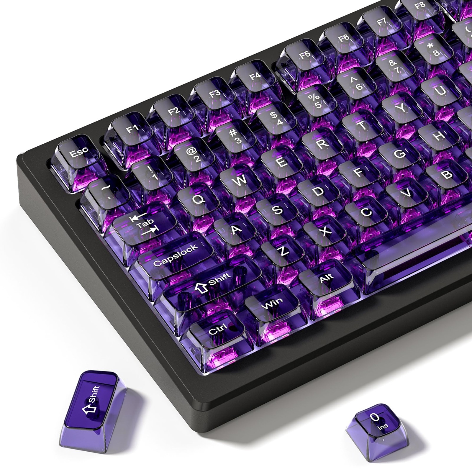 115-Key Purple Transparent MDA Profile Shine-Through Crystal Keycap Set for MX 