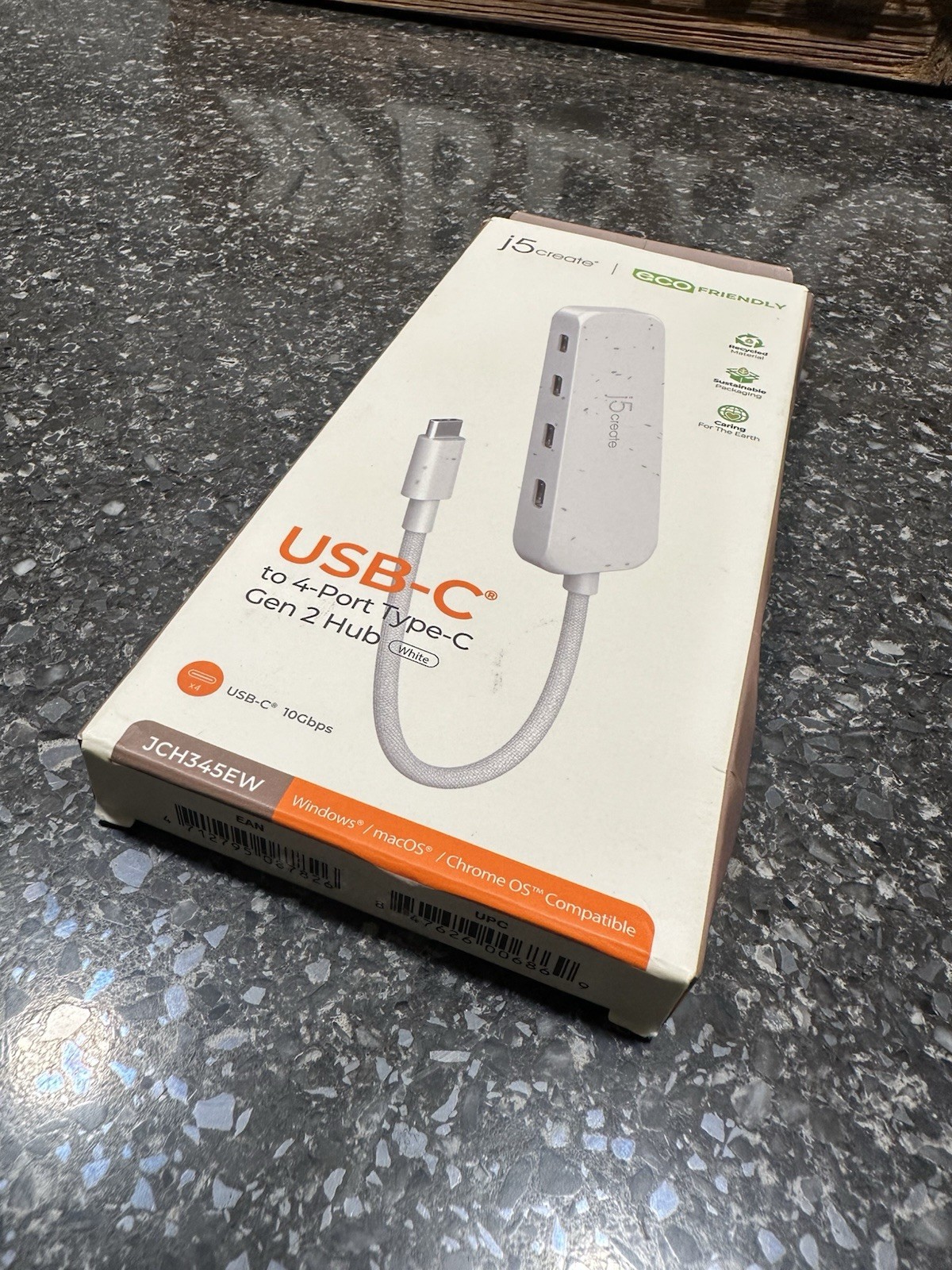 Brand New J5create 4-in-1 USB-C to 4-Port 10Gbps Type-C Hub Eco-Friendly White