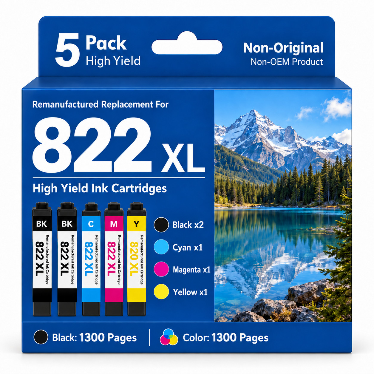 5Pack 822XL T822XL Ink Cartridge For WorkForce Pro WF-3820 WF-4820 WF-4833
