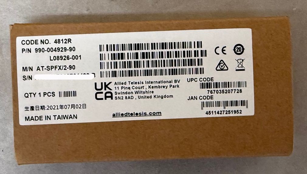 Allied Telesis SFP 100FX 2KM MM DUAL F. LC 990-004929-90 IN 4812R AT-SPFX/2-90