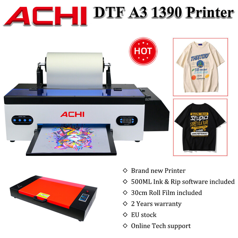 ACHI A3 DTF Printer Flat T-Shirt Printer Roll Film Model for Epson 1390 EU Ship