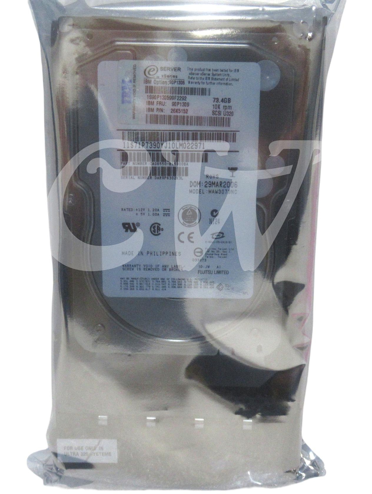 90P1309 90P1305 26K5152 IBM 73.4GB 10K U320 80-Pin 8MB 3.5in SCSI Hard Drive