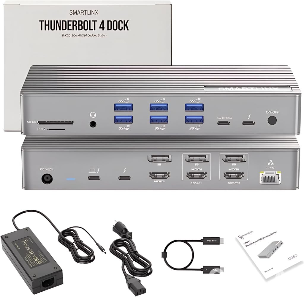 Thunderbolt 4 Dock with DisplayLink, 21-in-1 USB-C/A Docking Station for MacB...