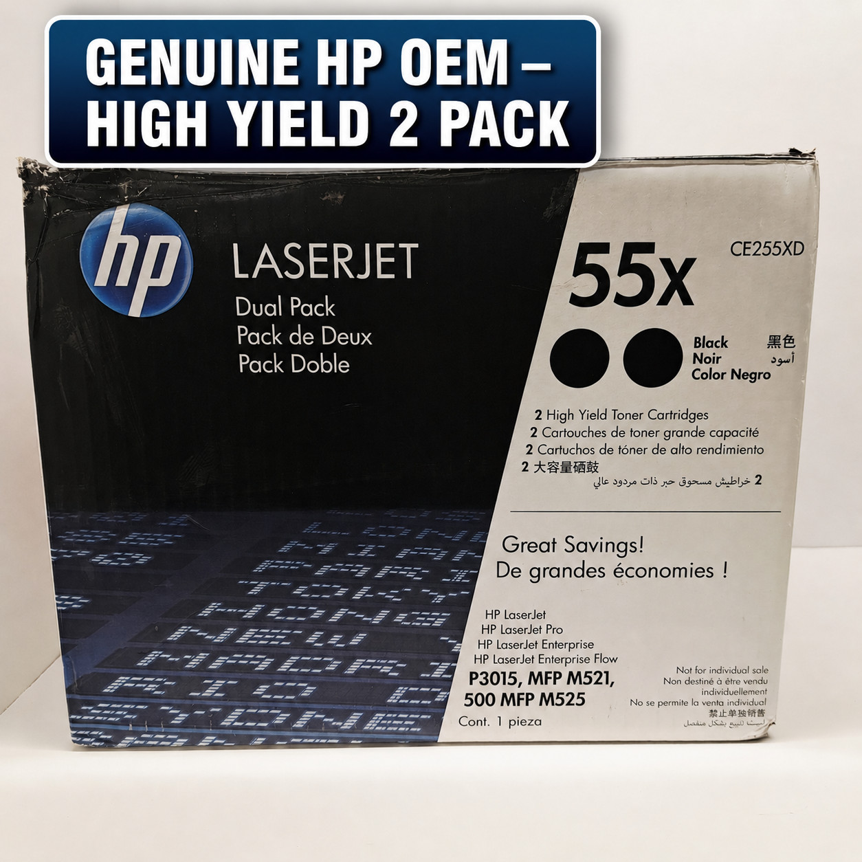 HP 55X CE255XD Black Toner Cartridge Dual Pack Genuine OEM High Yield NEW OB