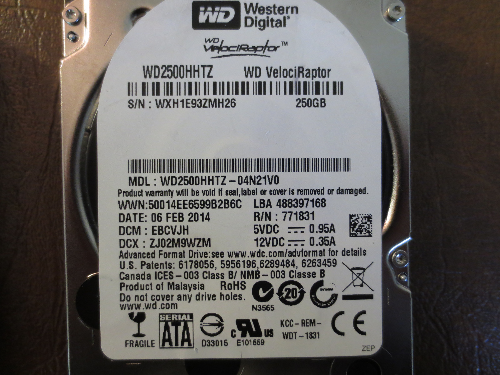 Western Digital WD2500HHTZ-04N21V0 DCM:EBCVJH 250gb 2.5" Sata HDD