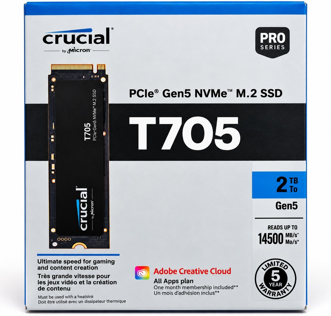 *NEW SEALED* Crucial T705 2TB PCIe Gen5 NVMe SSD Up to 14,500MB/s CT2000T705SSD3