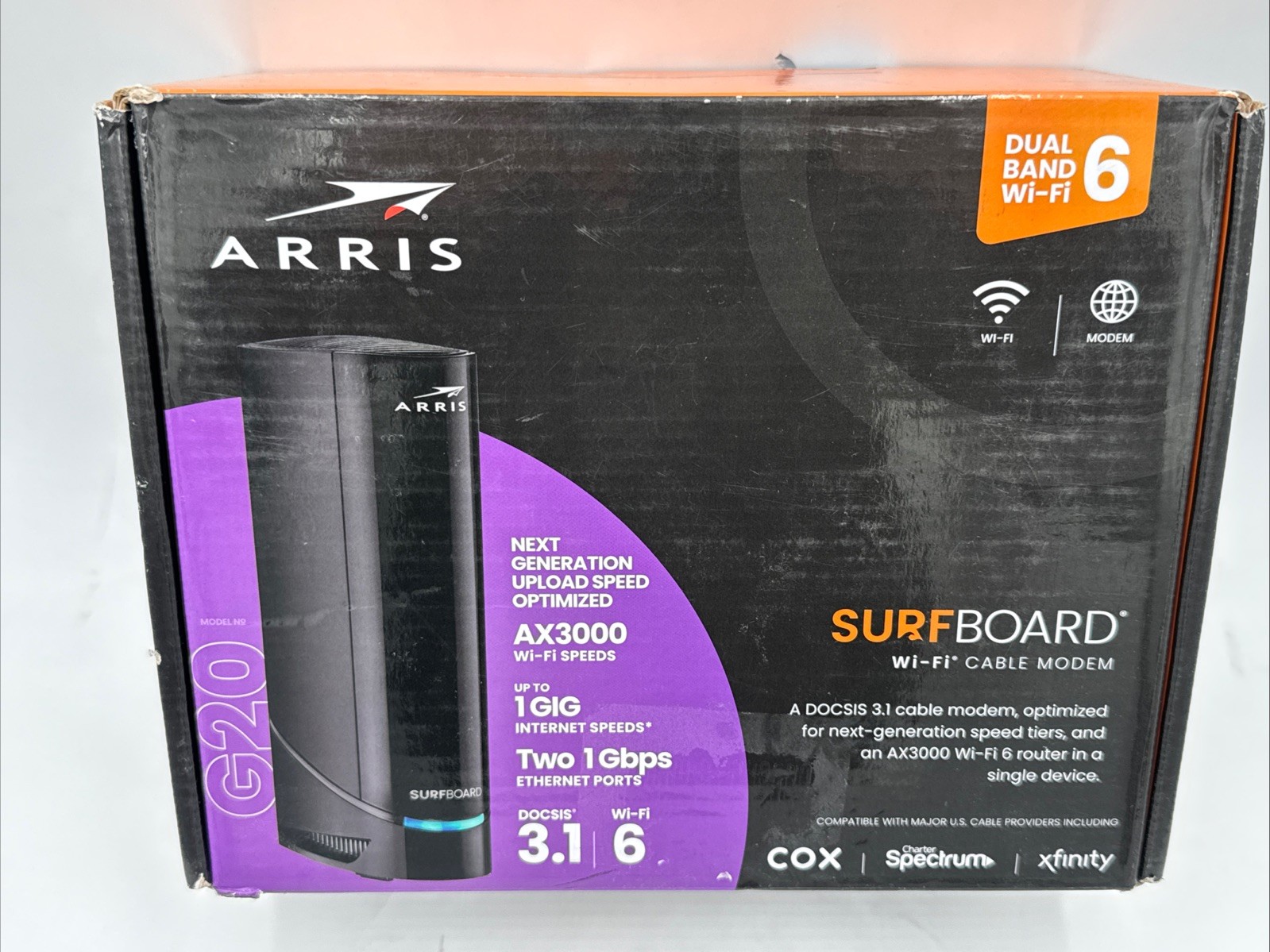 ARRIS G20 DOCSIS 3.1 Cable Modem & AX3000 WiFi 6 Router Open Box