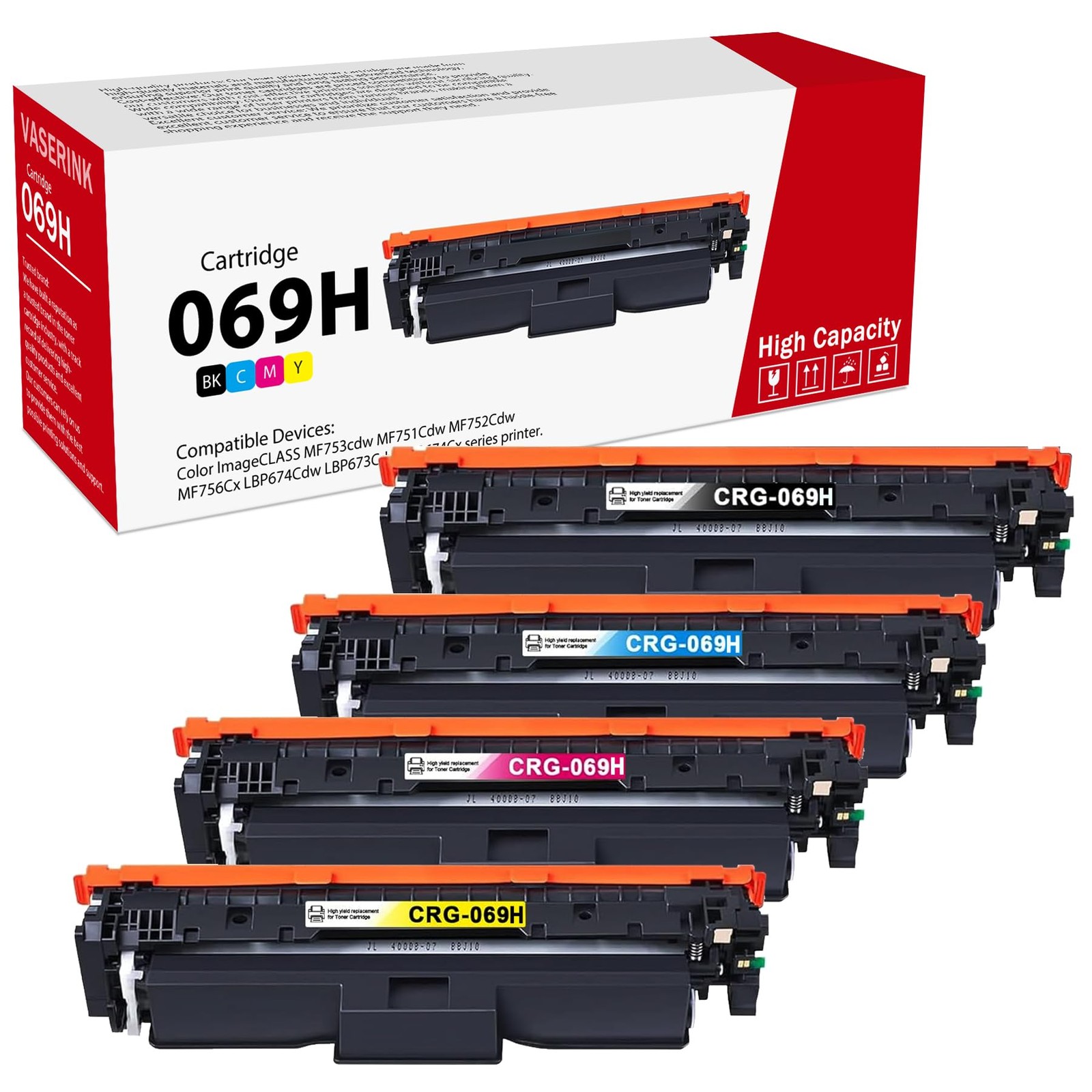069H CRG-069H Toner Cartridge 4 Pack XL, Black Cyan Magenta Yellow