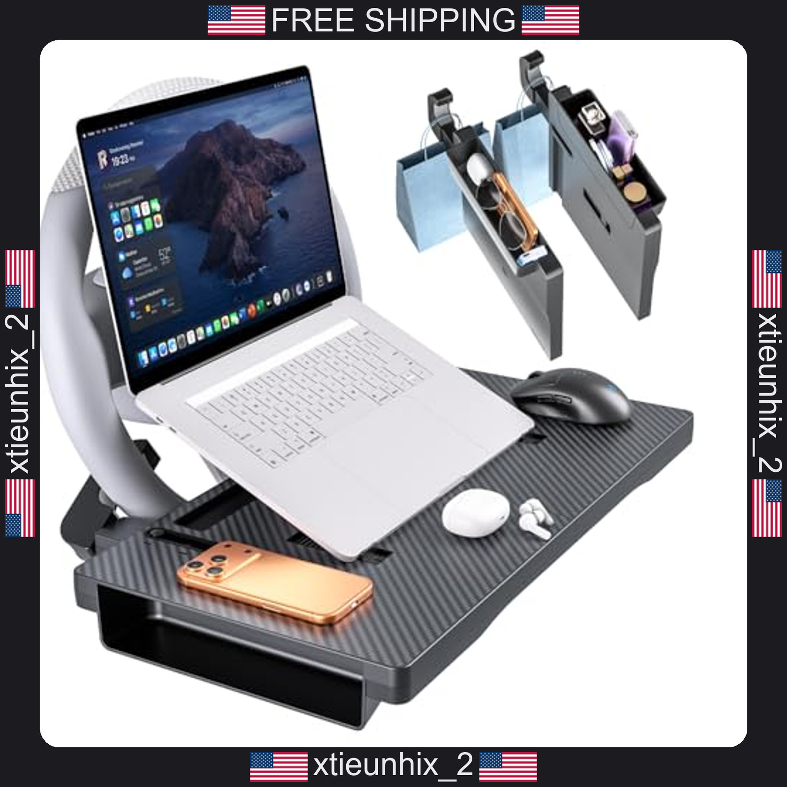 Car Steering Wheel Tray with Seat Gap Organizer, Adjustable Surface