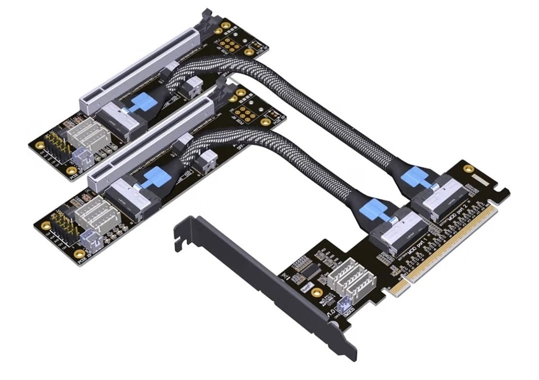 JMT ADT-F36B-F37B-D8S PCI-e 4.0 X16 to X8 MCIO Bifurcation Adapter 50cm