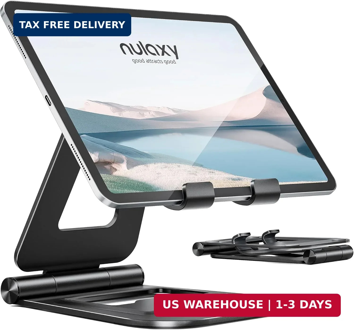 Aluminum Dual Foldable iPad Stand, Fully Adjustable Desktop Tablet Holder, Table