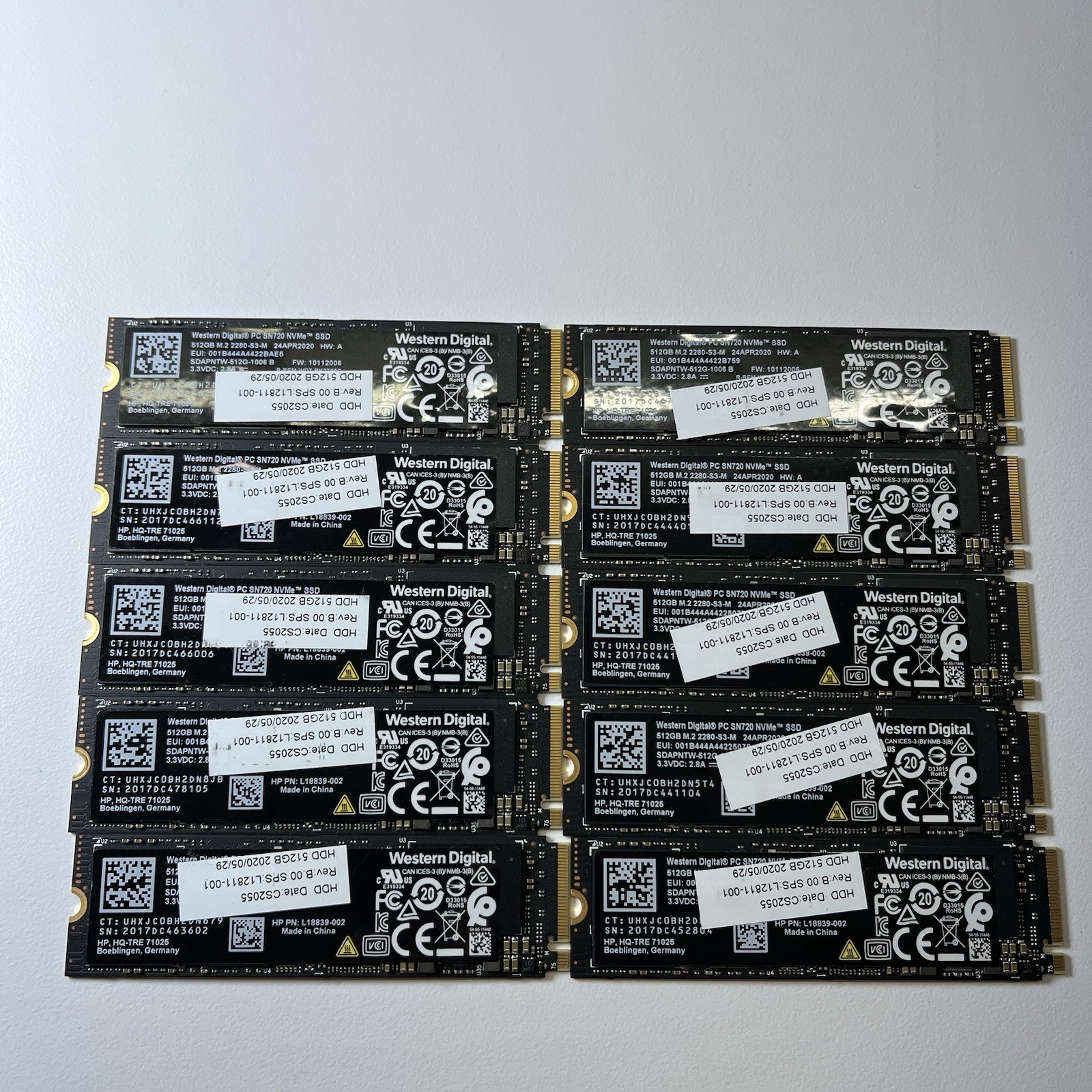 Lot Of 10 Western Digital PC SN720 512GB M.2 2280-S3-M SSD SDAPNTW-512G-1006
